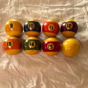 Vintage Billiard Balls Set (striped balls only) (9-15) and Q- ball.